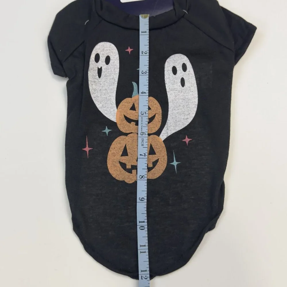Halloween Novelty Pet Tee Medium Ghost and Pumpkin Design Black Dog Costume NEW